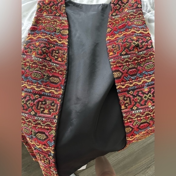 Vintage 1960s Boho Brocade Multicolor Cotton Vest Small - Picture 5 of 5